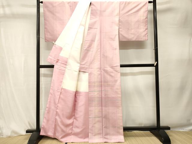 平和屋着物■訪問着　紬地　格子柄　金糸　正絹　逸品　CABK4273ev