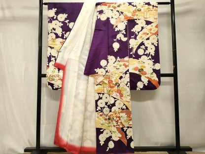 平和屋着物■豪華振袖　駒刺繍　雪芝几帳枝菊文　金銀彩　正絹　逸品　CABK4278ev