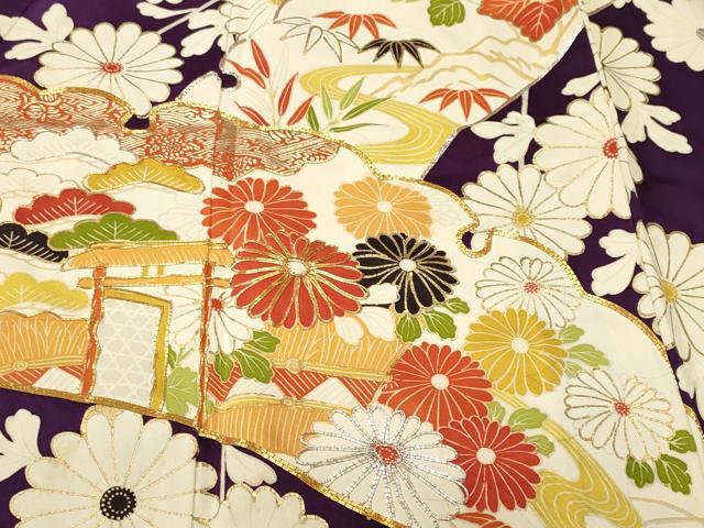 平和屋着物■豪華振袖　駒刺繍　雪芝几帳枝菊文　金銀彩　正絹　逸品　CABK4278ev