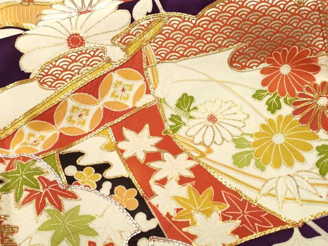 平和屋着物■豪華振袖　駒刺繍　雪芝几帳枝菊文　金銀彩　正絹　逸品　CABK4278ev
