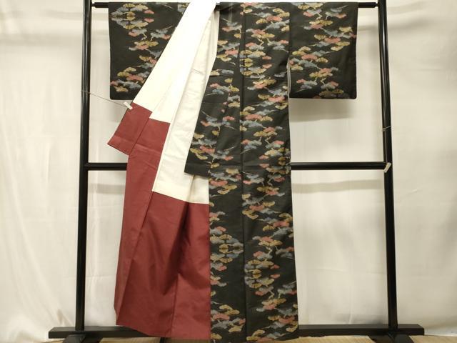 平和屋着物■本場大島紬　7マルキ　枝松葉文　正絹　逸品　CABK4286ev