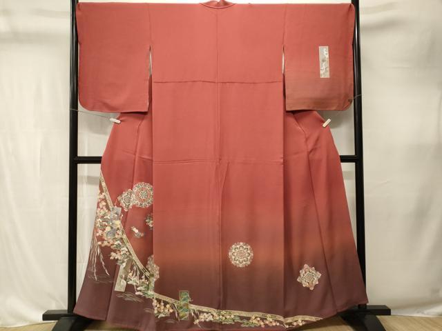 平和屋着物■訪問着　色紙更紗花文　シロサギ　正倉院花文　暈し染め　金彩　正絹　逸品　CABK4293ev