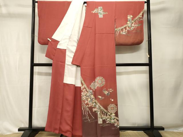 平和屋着物■訪問着　色紙更紗花文　シロサギ　正倉院花文　暈し染め　金彩　正絹　逸品　CABK4293ev