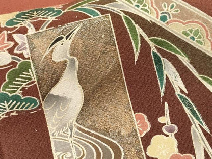 平和屋着物■訪問着　色紙更紗花文　シロサギ　正倉院花文　暈し染め　金彩　正絹　逸品　CABK4293ev
