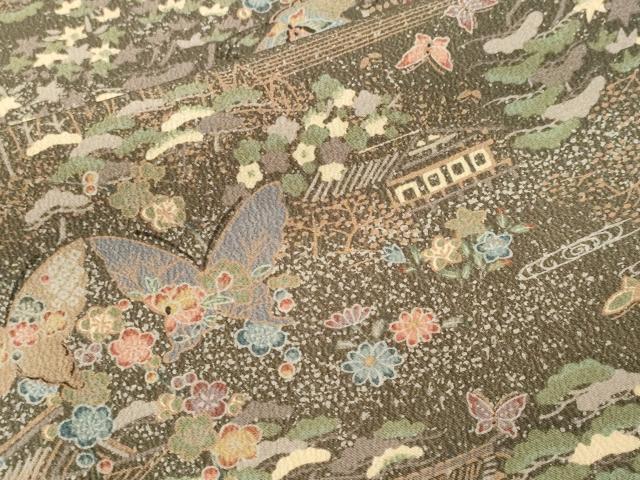 平和屋着物■上質な小紋　花蝶風景文　正絹　逸品　CABK4299ev