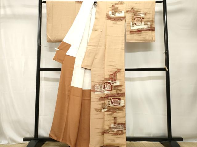 平和屋着物■訪問着　鳥　幾何学花文　正絹　逸品　CABK4304ev