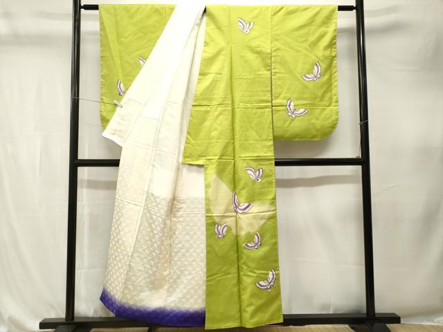 平和屋着物■訪問着　紬地　舞蝶文　金彩　正絹　逸品　CABK4326ev