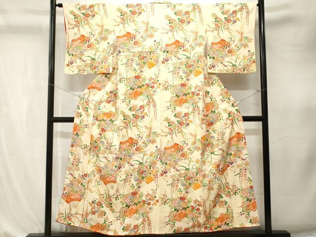 平和屋着物■上質な小紋　扇面藤花房文　金彩　正絹　逸品　CABK4328ev