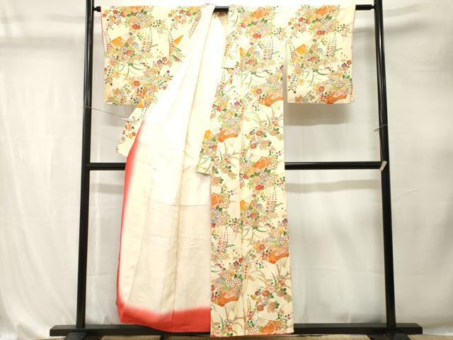 平和屋着物■上質な小紋　扇面藤花房文　金彩　正絹　逸品　CABK4328ev