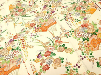 平和屋着物■上質な小紋　扇面藤花房文　金彩　正絹　逸品　CABK4328ev