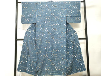 平和屋着物■上質な小紋　型染め　花唐草文　正絹　逸品　CABK4330ev