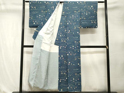 平和屋着物■上質な小紋　型染め　花唐草文　正絹　逸品　CABK4330ev