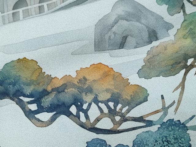 平和屋着物■訪問着　風景樹林文　暈し染め　正絹　逸品　CABK4331ev