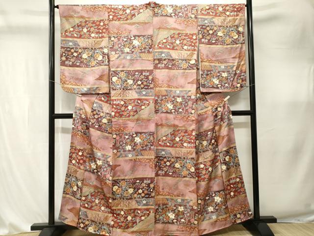 平和屋着物■上質な小紋　横段草花文　金彩　正絹　逸品　CABK4332ev