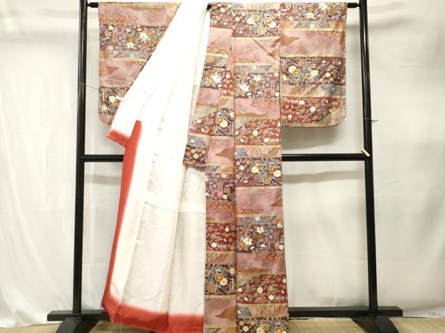 平和屋着物■上質な小紋　横段草花文　金彩　正絹　逸品　CABK4332ev