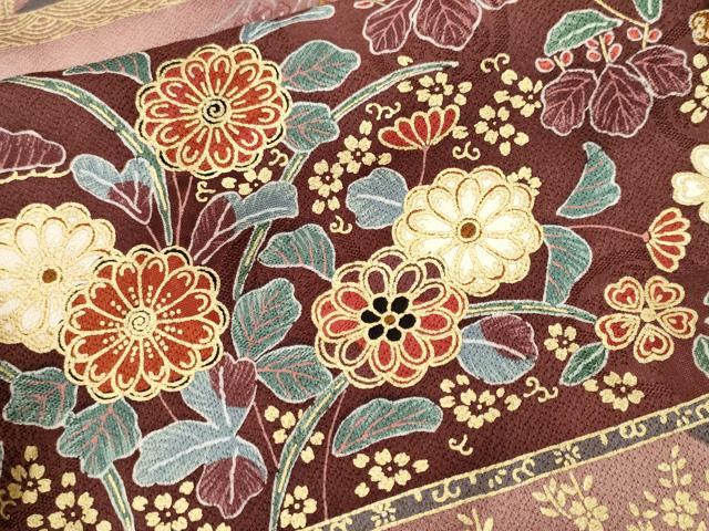 平和屋着物■上質な小紋　横段草花文　金彩　正絹　逸品　CABK4332ev