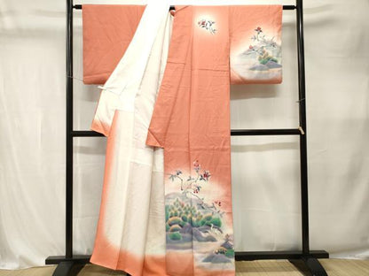 平和屋着物■訪問着　シロサギ　遠山枝花文　暈し染め　正絹　逸品　CABK4334ev