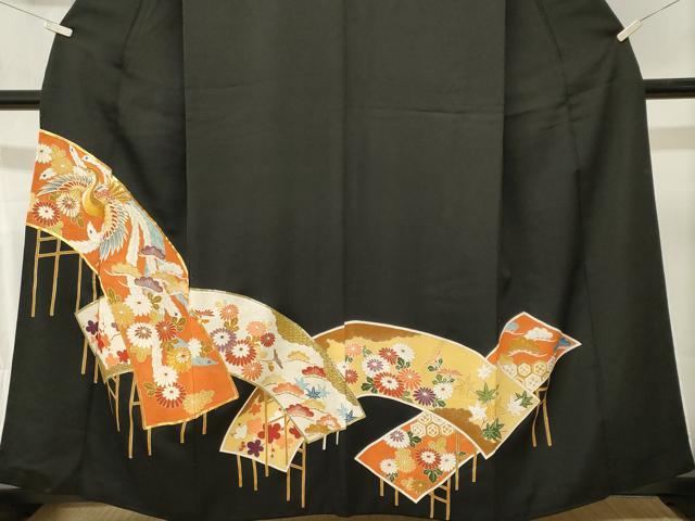 平和屋着物■豪華黒留袖　駒刺繍　鳳凰花文　金彩　正絹　逸品　CABK4341ev