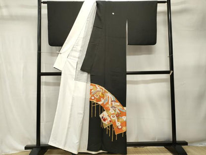平和屋着物■豪華黒留袖　駒刺繍　鳳凰花文　金彩　正絹　逸品　CABK4341ev