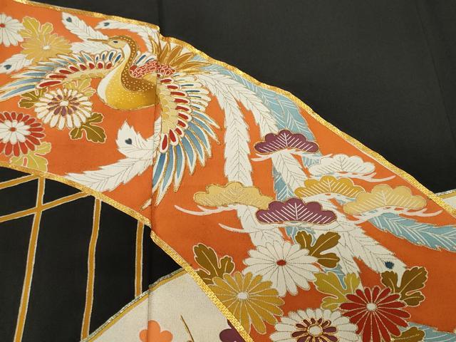 平和屋着物■豪華黒留袖　駒刺繍　鳳凰花文　金彩　正絹　逸品　CABK4341ev