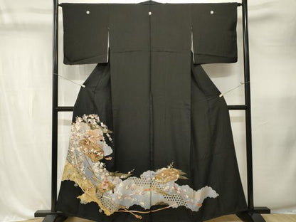 平和屋着物■豪華黒留袖　飛鶴文箱枝桜文　暈し染め　金彩　正絹　逸品　CABK4343ev
