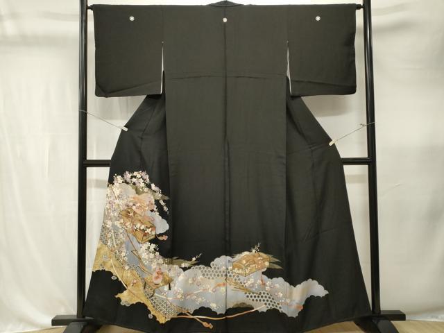 平和屋着物■豪華黒留袖　飛鶴文箱枝桜文　暈し染め　金彩　正絹　逸品　CABK4343ev
