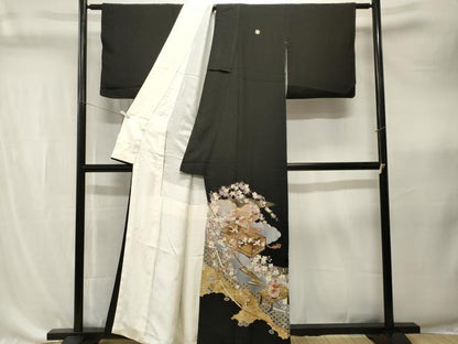 平和屋着物■豪華黒留袖　飛鶴文箱枝桜文　暈し染め　金彩　正絹　逸品　CABK4343ev