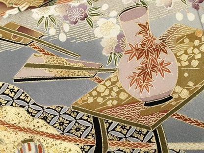 平和屋着物■豪華黒留袖　飛鶴文箱枝桜文　暈し染め　金彩　正絹　逸品　CABK4343ev