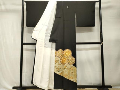 平和屋着物■豪華黒留袖　駒刺繍　鳳凰草花丸文　金彩　正絹　逸品　CABK4345ev
