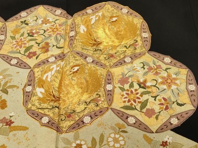 平和屋着物■豪華黒留袖　駒刺繍　鳳凰草花丸文　金彩　正絹　逸品　CABK4345ev