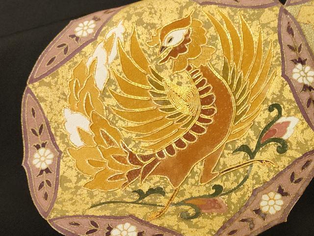 平和屋着物■豪華黒留袖　駒刺繍　鳳凰草花丸文　金彩　正絹　逸品　CABK4345ev