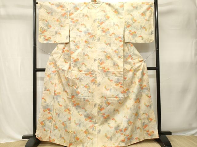平和屋着物■上質な紬　枝花文　正絹　逸品　CABK4346ev