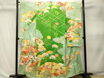 平和屋着物■豪華振袖　駒刺繍　扇面流水枝花文　金彩　正絹　逸品　CABK4350ev