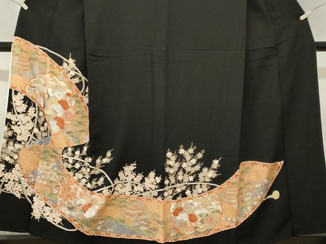 平和屋着物■豪華黒留袖　駒刺繍　雪輪孔雀御所解文　金彩　正絹　逸品　CABK4351ev