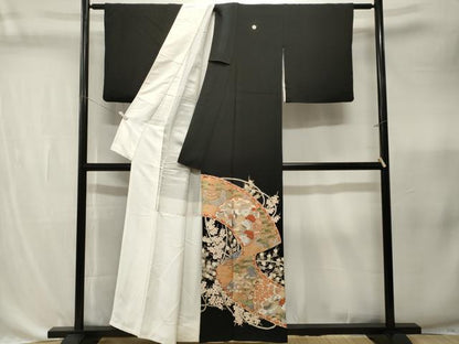 平和屋着物■豪華黒留袖　駒刺繍　雪輪孔雀御所解文　金彩　正絹　逸品　CABK4351ev