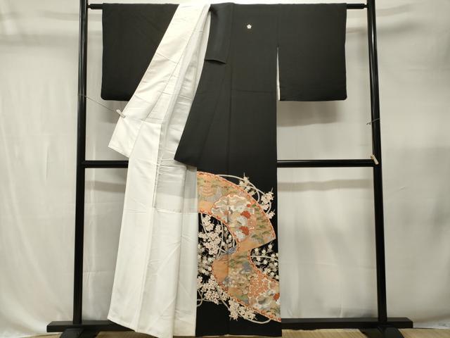 平和屋着物■豪華黒留袖　駒刺繍　雪輪孔雀御所解文　金彩　正絹　逸品　CABK4351ev