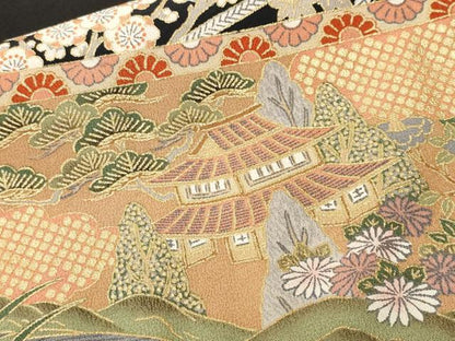 平和屋着物■豪華黒留袖　駒刺繍　雪輪孔雀御所解文　金彩　正絹　逸品　CABK4351ev