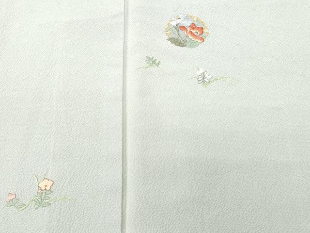 平和屋着物■訪問着　総刺繍　草花文　鬼しぼ縮緬　正絹　逸品　CABK4354ev