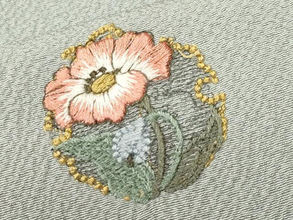 平和屋着物■訪問着　総刺繍　草花文　鬼しぼ縮緬　正絹　逸品　CABK4354ev