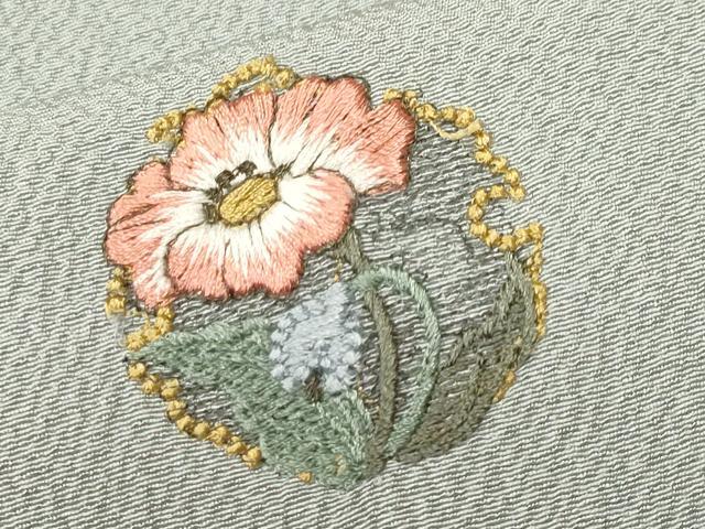 平和屋着物■訪問着　総刺繍　草花文　鬼しぼ縮緬　正絹　逸品　CABK4354ev