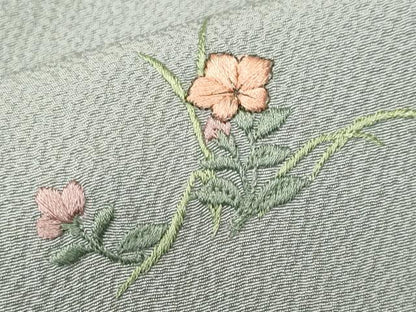 平和屋着物■訪問着　総刺繍　草花文　鬼しぼ縮緬　正絹　逸品　CABK4354ev
