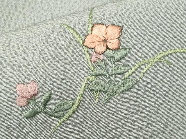 平和屋着物■訪問着　総刺繍　草花文　鬼しぼ縮緬　正絹　逸品　CABK4354ev