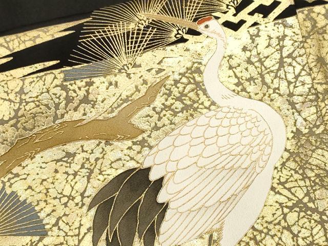 平和屋着物■豪華黒留袖　作家物　駒刺繍　飛鶴枝松文　金彩　正絹　逸品　CABK4357ev