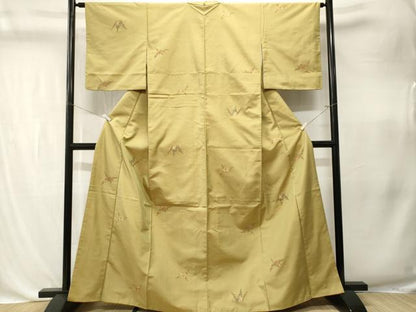 平和屋着物■上質な紬　折り鶴草花文　正絹　逸品　CABK4361ev