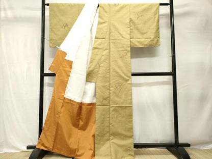 平和屋着物■上質な紬　折り鶴草花文　正絹　逸品　CABK4361ev
