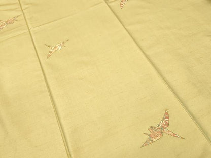 平和屋着物■上質な紬　折り鶴草花文　正絹　逸品　CABK4361ev