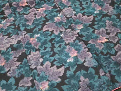 平和屋着物■上質な紬　草花文　黒地　正絹　逸品　CABK4363ev