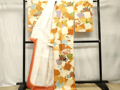 平和屋着物■上質な小紋　駒刺繍　地紙色紙重ね松竹梅花文　金彩　正絹　逸品　CABK4364ev