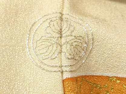 平和屋着物■上質な小紋　駒刺繍　地紙色紙重ね松竹梅花文　金彩　正絹　逸品　CABK4364ev