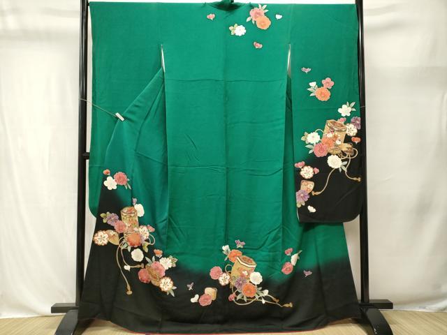 平和屋着物■豪華振袖　貝桶舞花文　暈し染め　金彩　正絹　逸品　CABK4385ev